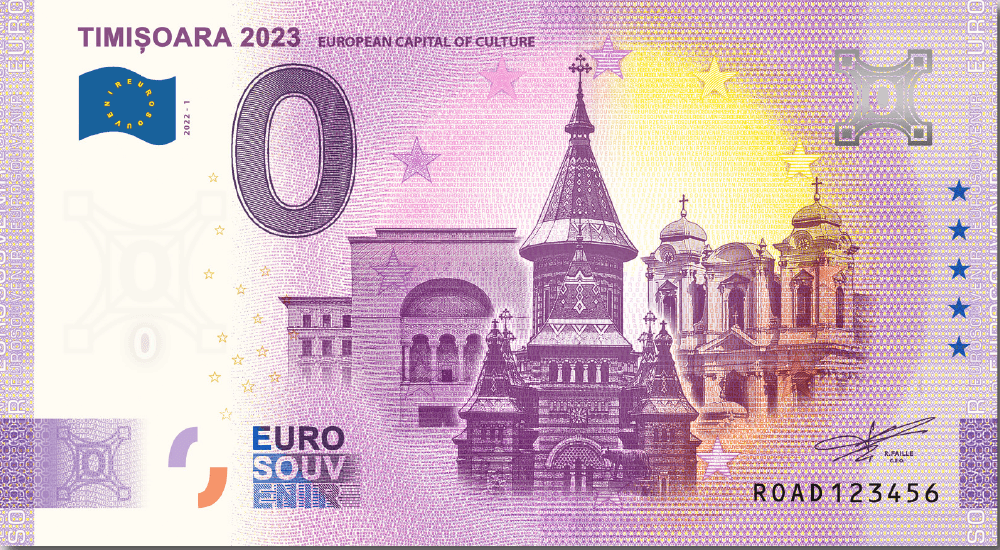 €0 Euro Souvenir banknote for Timișoara, European Capital of Culture